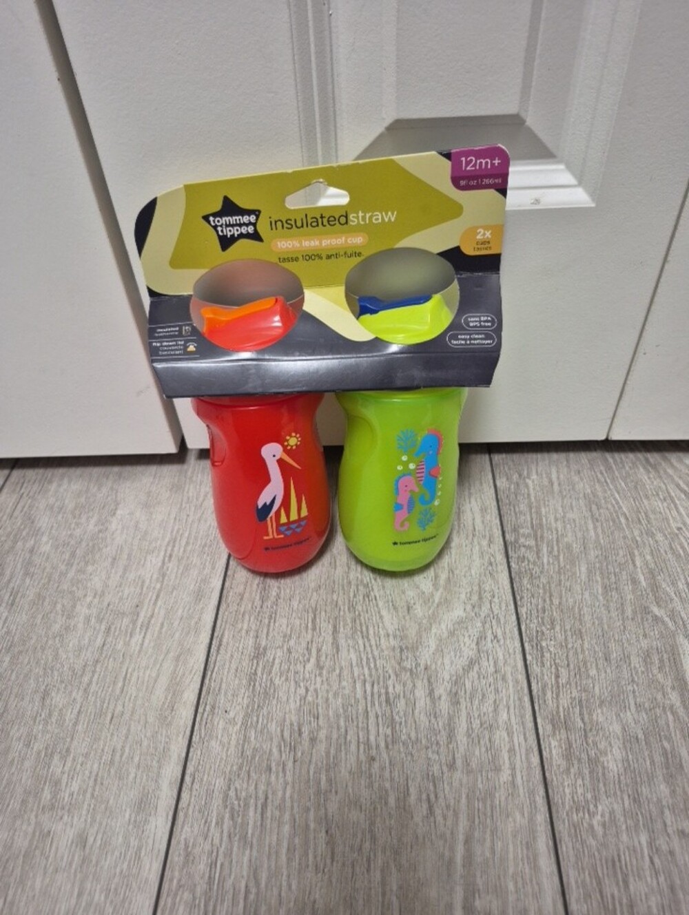 Tommee Tippee  9oz /266ml Insulated Straw Bottle 12m+ Green &Orange Leak Proof